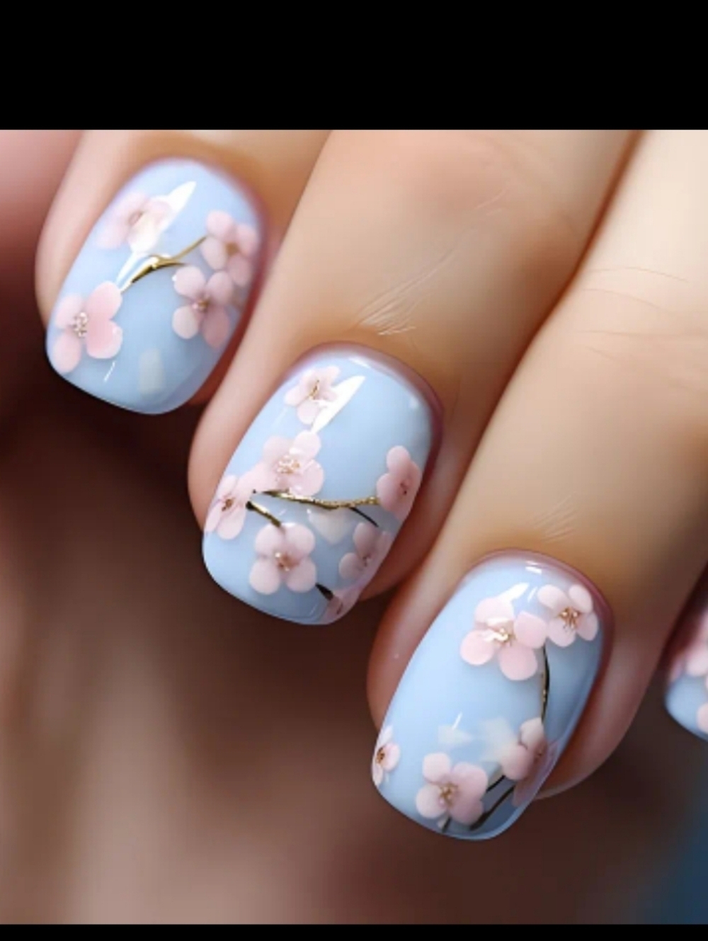 🔥3/$21 Pastel Blue Cherry Blossom Press On Nails